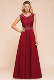 Elegant Crew Neck aline Beading Evening Dress Sleeveless Lace Floor Length Party Dress