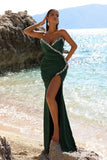 Elegant Dark Green Long Mermaid Sleeveless Prom Dress With Slit-misshow.com
