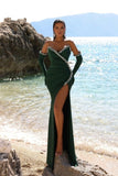 Elegant Dark Green Long Mermaid Sleeveless Prom Dress With Slit