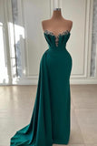 Elegant Dark Green Strapless Mermaid Long Prom Dress Evening Gowns