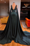 Elegant Dark Green V-neck Sexy Sleeveless A-line Prom Dress-misshow.com