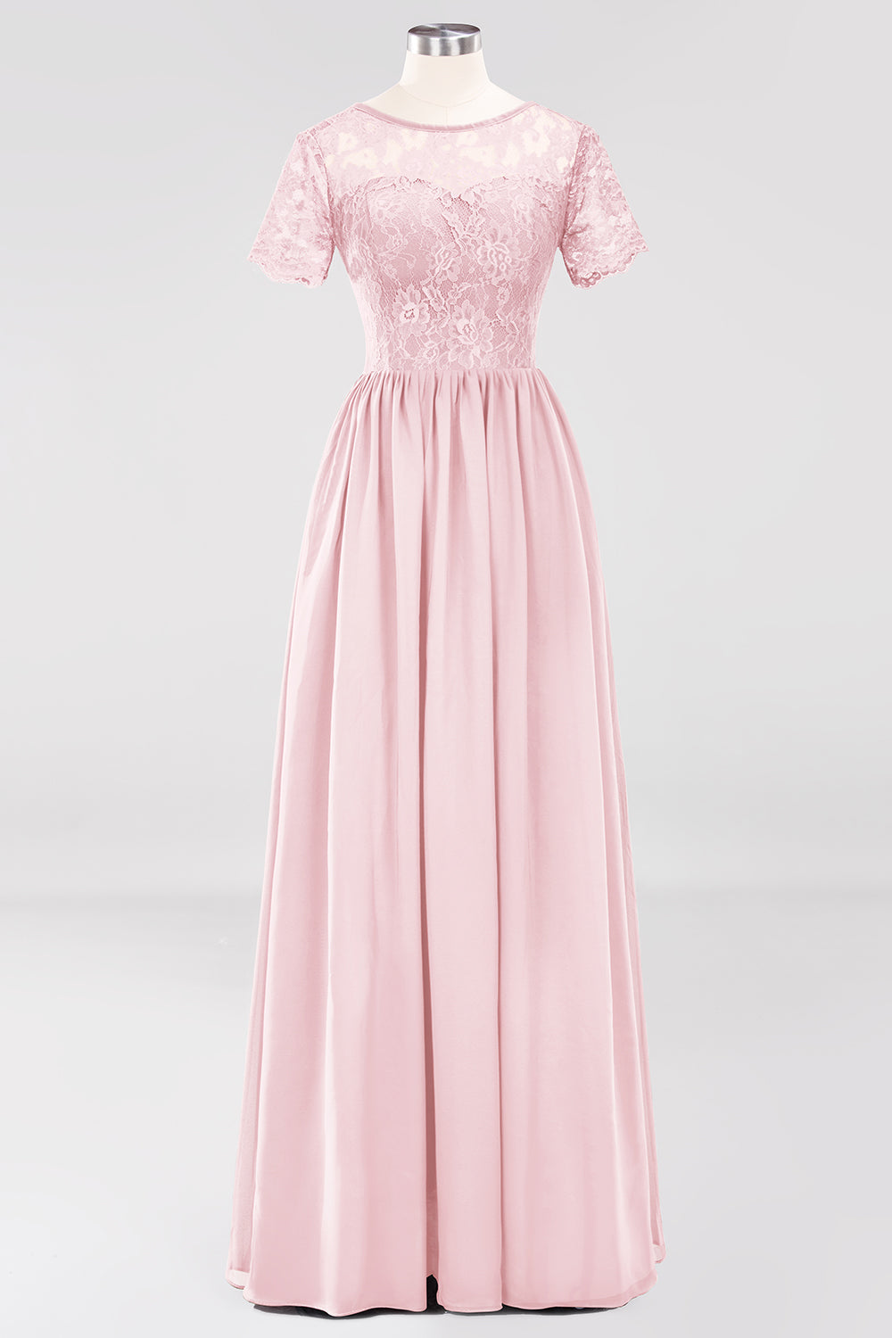 Elegant Dark Navy Long Lace Bridesmaid dresses with Short-Sleeves