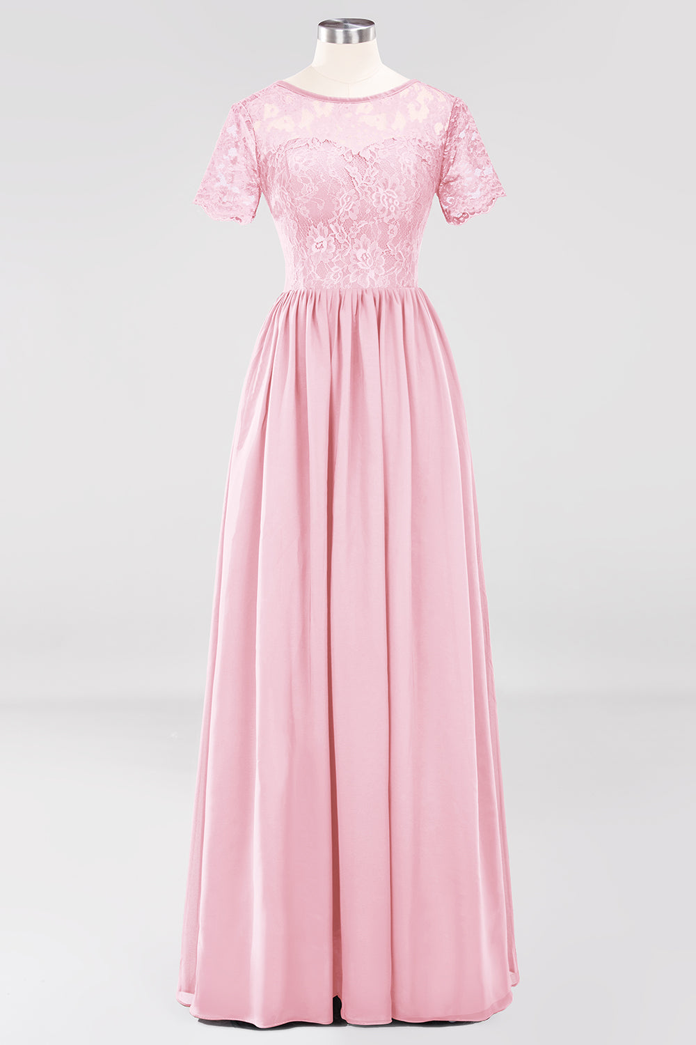 Elegant Dark Navy Long Lace Bridesmaid dresses with Short-Sleeves