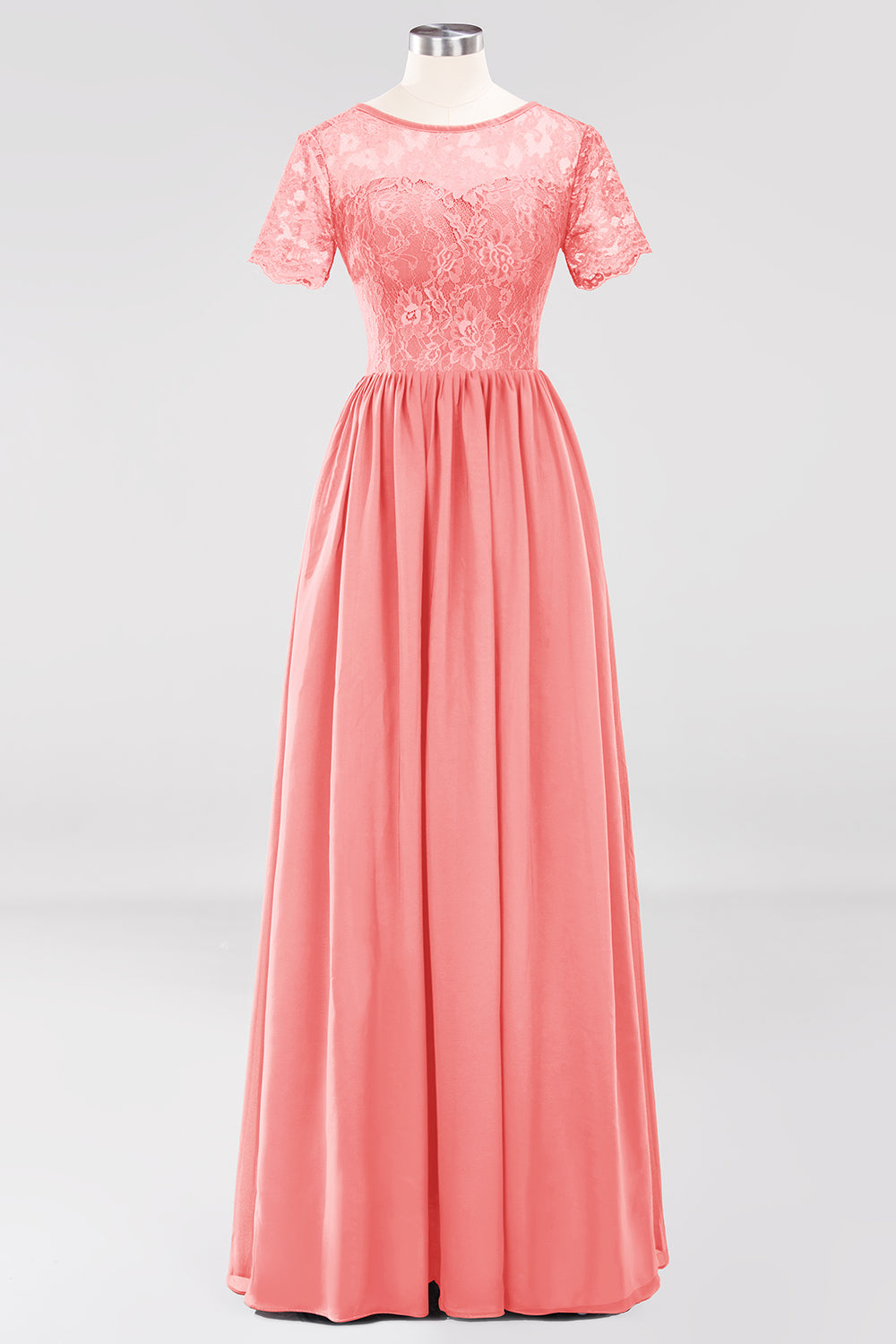 Elegant Dark Navy Long Lace Bridesmaid dresses with Short-Sleeves