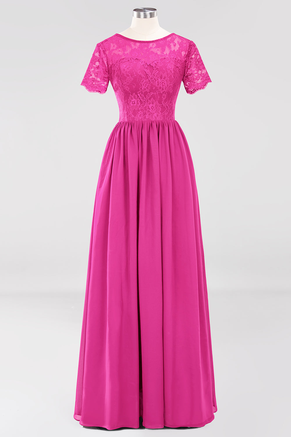 Elegant Dark Navy Long Lace Bridesmaid dresses with Short-Sleeves