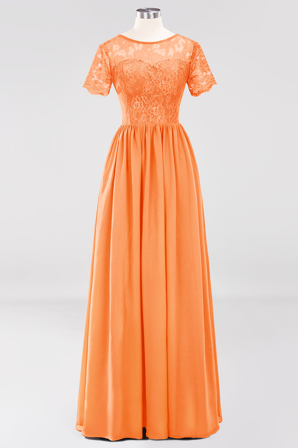 Elegant Dark Navy Long Lace Bridesmaid dresses with Short-Sleeves