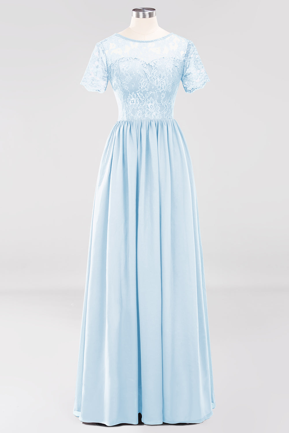 Elegant Dark Navy Long Lace Bridesmaid dresses with Short-Sleeves
