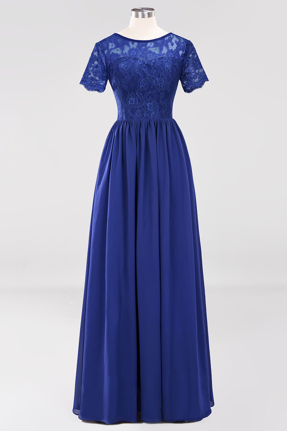 Elegant Dark Navy Long Lace Bridesmaid dresses with Short-Sleeves Elegant Dark Navy Long Lace Bridesmaid dresses with Short-Sleeves