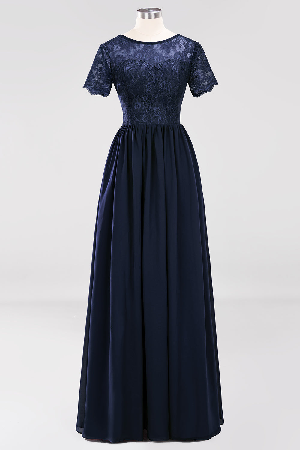 Elegant Dark Navy Long Lace Bridesmaid dresses with Short-Sleeves Elegant Dark Navy Long Lace Bridesmaid dresses with Short-Sleeves