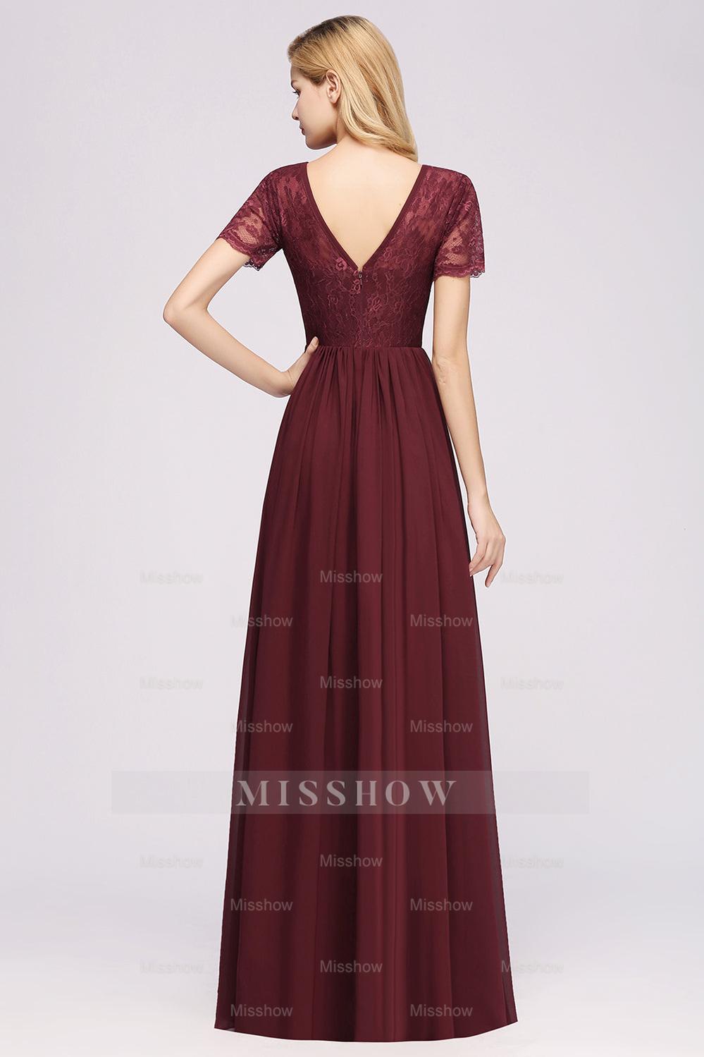 Elegant Dark Navy Long Lace Bridesmaid dresses with Short-Sleeves Elegant Dark Navy Long Lace Bridesmaid dresses with Short-Sleeves