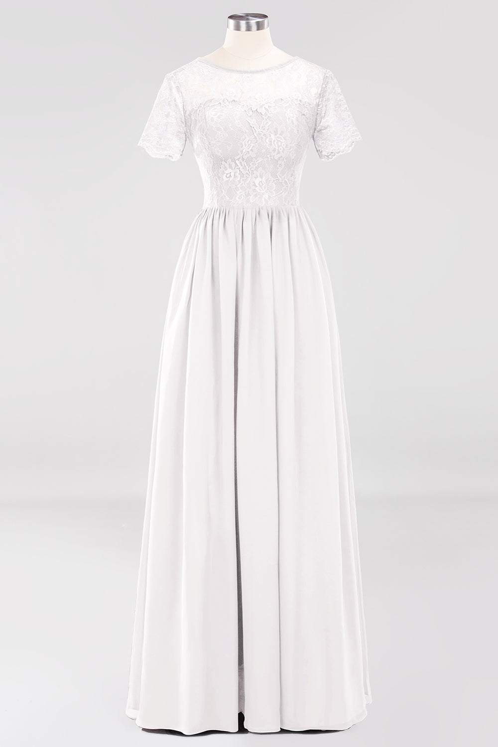 Elegant Dark Navy Long Lace Bridesmaid dresses with Short-Sleeves