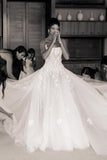 Elegant Designer Appliques A-line Wedding Dresses With Lace-misshow.com
