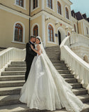 Elegant Designer Beautiful Cream Wedding Dresses A-Line with Lace