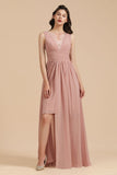 MISSHOW offers Elegant Dusty Pink Sleeveless Floral Lace Bridesmaid Dress Side Split Party Dress at a good price from Misshow