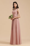 MISSHOW offers Elegant Dusty Pink Sleeveless Floral Lace Bridesmaid Dress Side Split Party Dress at a good price from Misshow