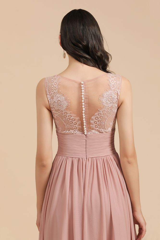 MISSHOW offers Elegant Dusty Pink Sleeveless Floral Lace Bridesmaid Dress Side Split Party Dress at a good price from Misshow