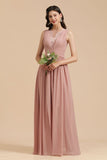 Elegantes, staubiges Rosa, ärmelloses Brautjungfernkleid mit floraler Spitze, seitlich geteiltes Partykleid
