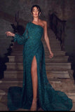 Elegant evening dresses dark green | Evening wear long lace
