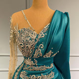 Elegant floor-length evening dress prom dresses with sleeves-misshow.com