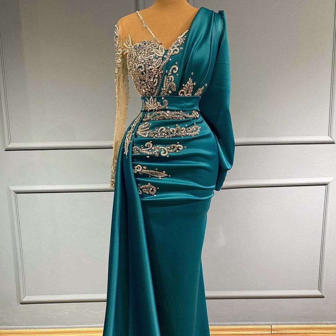Elegant floor-length evening dress Prom Evening Dresses with sleeves-misshow.com