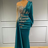 Elegant floor-length evening dress prom dresses with sleeves-misshow.com
