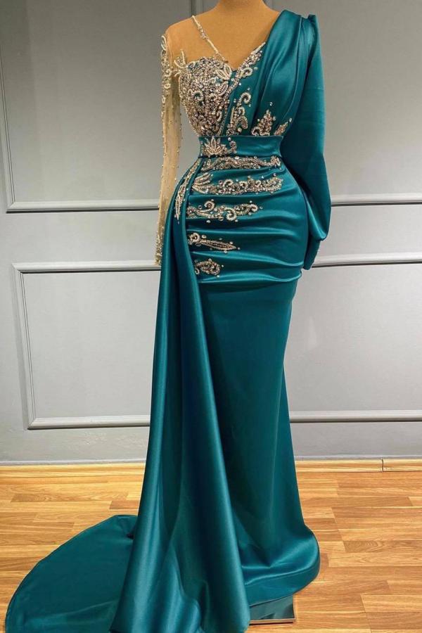Elegant floor-length evening dress Prom Evening Dresses with sleeves-misshow.com