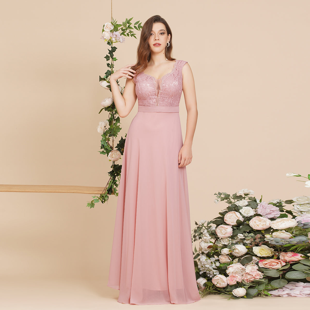 Elegant Floor-length Lace A-line Burgundy Prom Dress-misshow.com