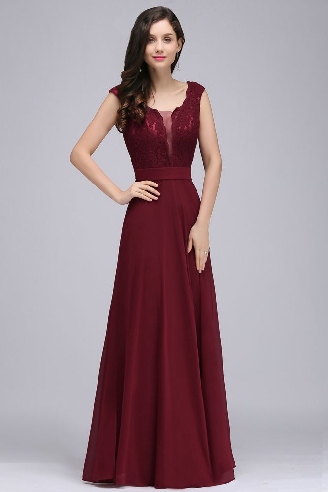 Elegant Floor-length Lace A-line Burgundy Prom Dress | MISSHOW misshow.com Elegant Floor-length Lace A-line Burgundy Prom Dress | MISSHOW misshow.com