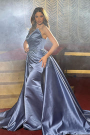 Elegant Floor Length Sleeveless A Line Satin Prom Dress with Beads