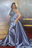 Elegant Floor Length Sleeveless A Line Satin Prom Dress with Beads