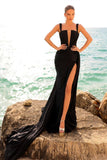 Elegant Floor Length Square Sleeveless Straps Mermaid Prom Dress with Split