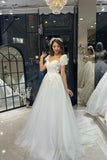 Elegant Floor Length Sweetheart Short Sleeves A-Line Tulle Wedding Dress