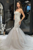 Elegant Floor Length Sweetheart Sleeveless Mermaid Lace Wedding Dress with Appliques