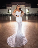 Elegant Floor Length Sweetheart Sleeveless Mermaid Lace Wedding Dress with Beads-misshow.com