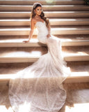 Elegant Floor Length Sweetheart Sleeveless Mermaid Lace Wedding Dress with Beads-misshow.com