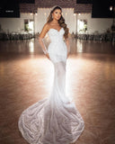 Elegant Floor Length Sweetheart Sleeveless Mermaid Lace Wedding Dress with Beads-misshow.com