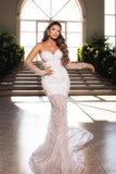 Elegant Floor Length Sweetheart Sleeveless Mermaid Lace Wedding Dress with Beads