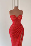 Elegant Floor Length Sweetheart Sleeveless Mermaid Prom Dress with Split-misshow.com