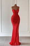 Elegant Floor Length Sweetheart Sleeveless Mermaid Prom Dress with Split-misshow.com