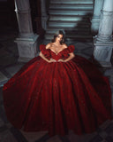 Elegant Floor Length V-Neck Sleeveless Off-The-Shoulder A-Line Sequined Wedding Dress with Ruffles-misshow.com