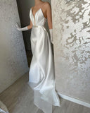 Elegant Floor Length V-neck Sleeveless Satin Prom Dress-misshow.com