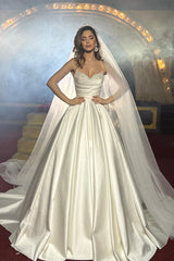 Elegant FloorLength Sleeveless A Line Satin Wedding Dress With Beads-misshow.com