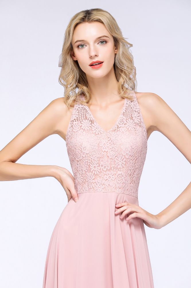 MISSHOW offers Elegant Floral Appliques aline Bridesmaid Dress Dusty Pink Chiffon FloorLength Formal Dress at a good price from Misshow