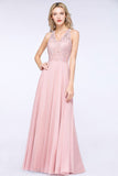 Elegante florale Applikationen aline Brautjungfernkleid Dusty Pink Chiffon Bodenlanges formelles Kleid