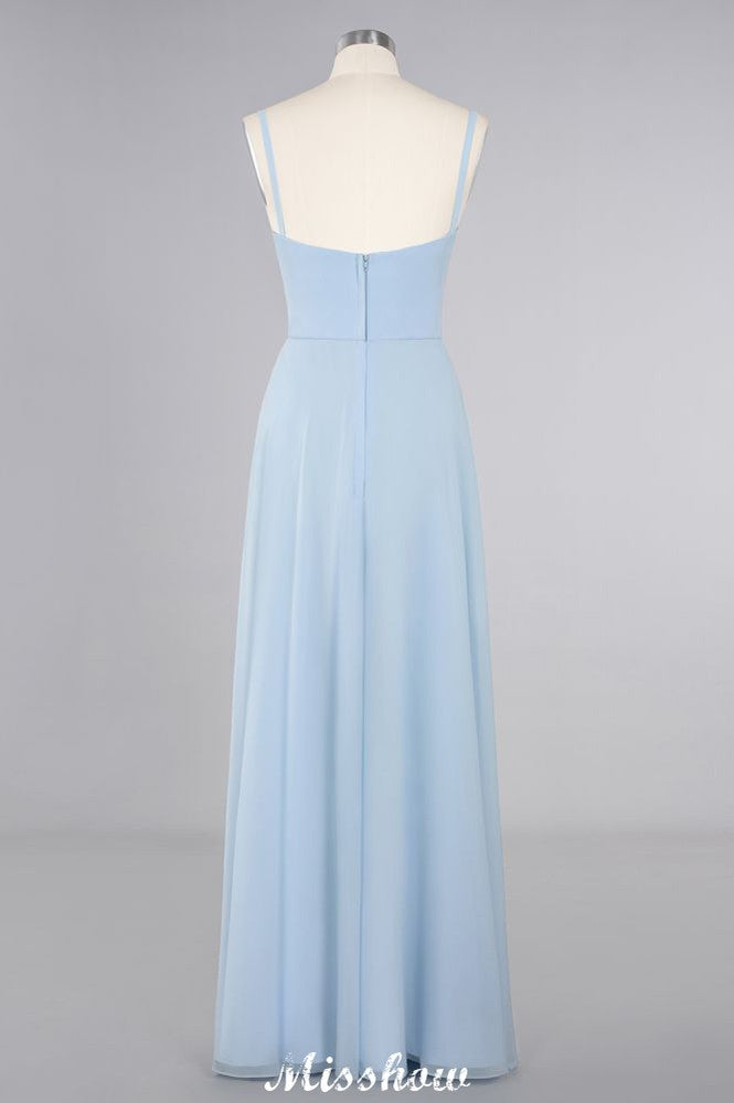 Elegant Front Split Bridesmaid Dress Garden Spaghetti Straps V-neck Floor Length Dress-misshow.com