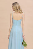 Elegant Front Split Bridesmaid Dress Garden Spaghetti Straps V-neck Floor Length Dress-misshow.com