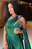 Elegant Green One Shoulder A-line Prom Dress With Beads-misshow.com