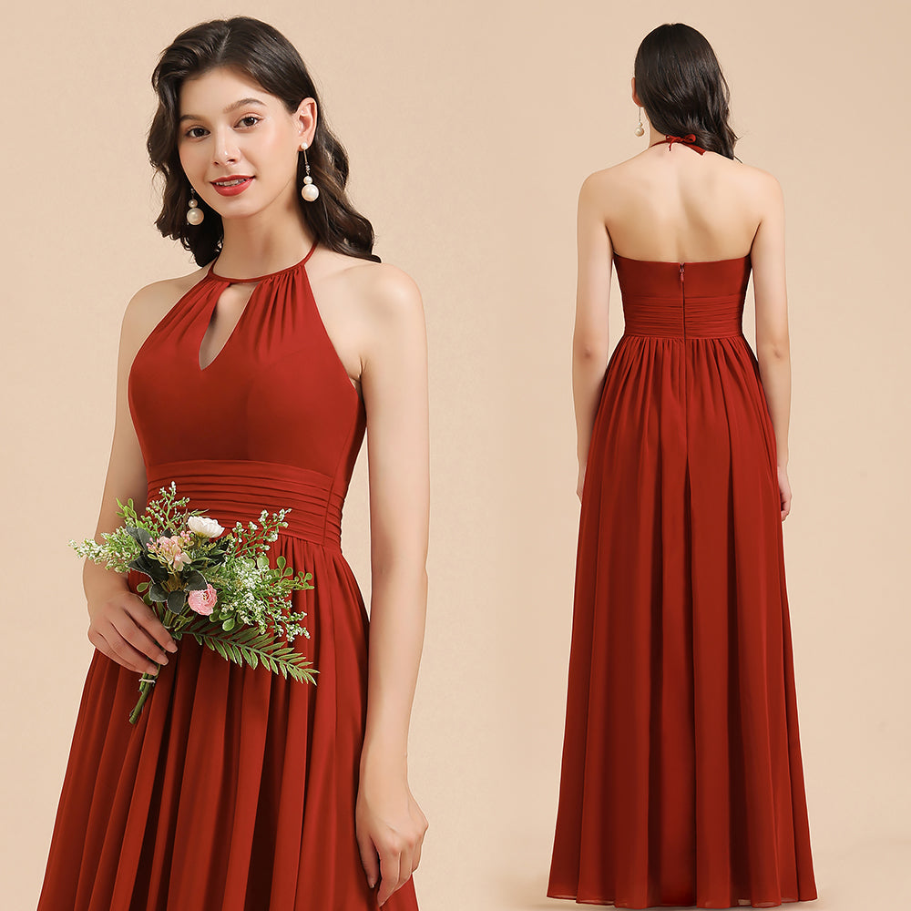 MISSHOW offers Elegant Halter Aline Chiffon Bridesmaid Dress Sleeveless Floor Length Wedding Party Dress at a good price from Misshow