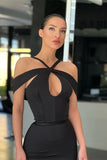 Elegant Halter Black Off-the-shoulder Tulle Satin Mermaid Prom Dresses-misshow.com