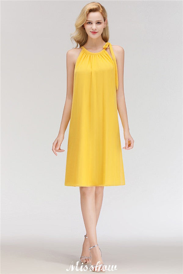 Elegant Halter Simple Sleeveless Evening Dresses Knee Length | MISSHOW misshow.com Elegant Halter Simple Sleeveless Evening Dresses Knee Length | MISSHOW misshow.com